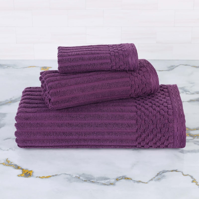 Blue Nile Mills Modern Ribbed 100% Cotton Quick-Dry 3-Piece Towel Set