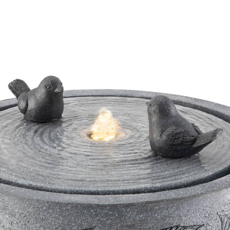 Glitzhome 27.5"H Two Birds Embossed Ceramic LED Birdbath Patio Outdoor Fountain