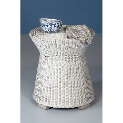 White Washed Rattan Accent Table
