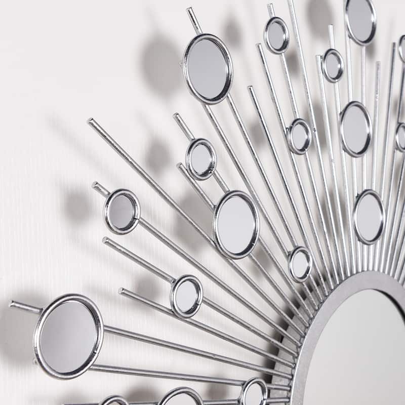 "Milkyway I" Bling Round Wall Mirror with Silver Metal Frame, Decorative Mirror - 36 x 36