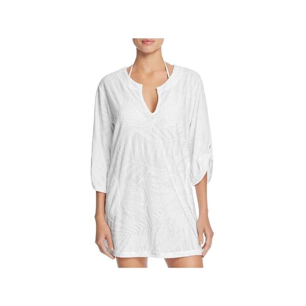 Shop J Valdi Womens Terry Cloth Split Neck Dress Swim Cover Up