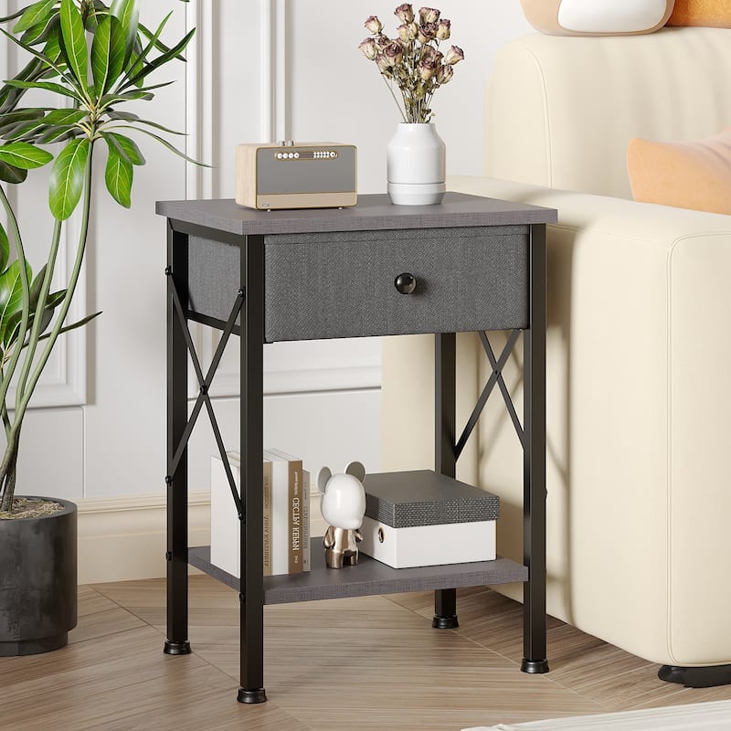 Javlergo 2 Pack X Frame Nightstand with Removable Fabric Drawer Easy to Clean Multifunctional End Table with Open Shelf