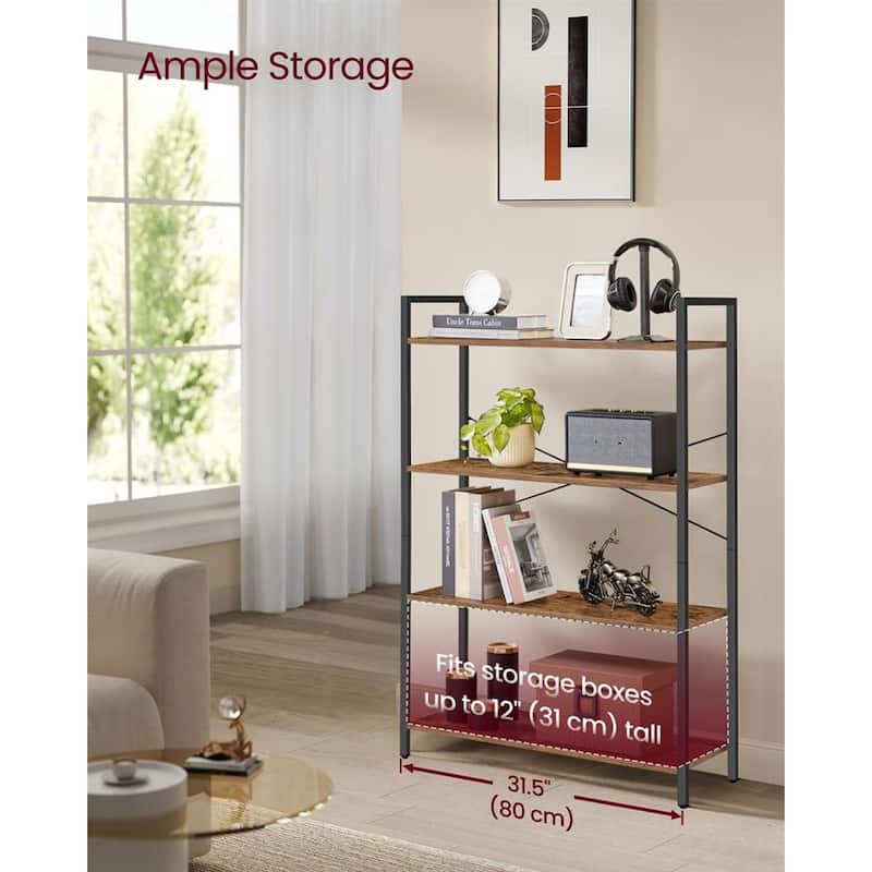 Honey Brown Steel 4 Tier Narrow Bookshelf with X Bar and Anti-Tip Safety - 11.8"D x 31.5"W x 47"H
