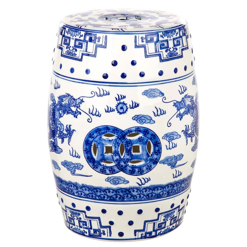 SAFAVIEH Tonje Dragon'S Breath Chinoiserie Blue Ceramic Decorative Garden Stool