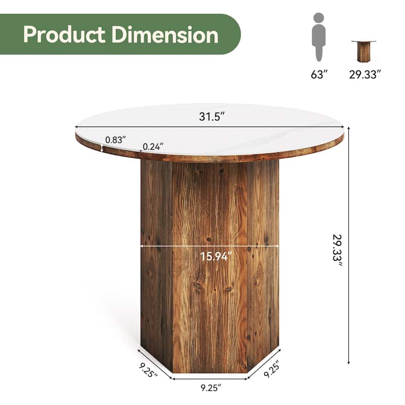 31.5" Round Small Dining Table with Sintered Stone Tabletop and Solid Wood Base - 31.5" D x 31.5" W x 29.5" H