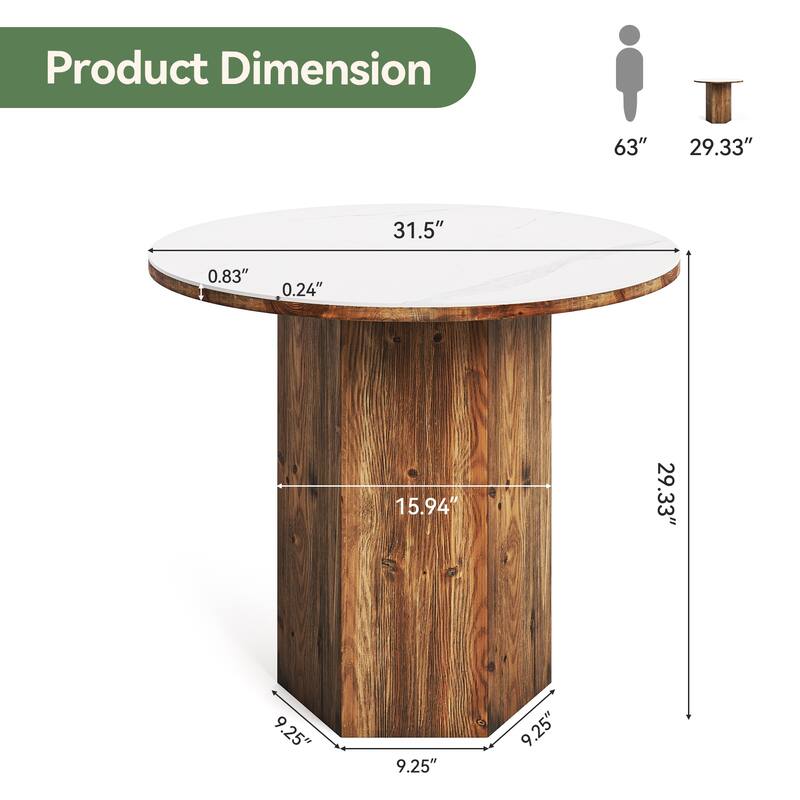 Farmhouse Solid Wood Small Round Dining Table for Kitchen Dining Room - 31.5" D x 31.5" W x 29.5" H