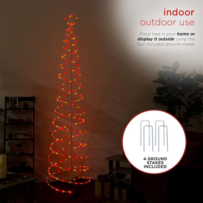 Alpine Corporation Indoor/Outdoor Artificial Spiral Christmas Tree with Multi-Color LED Lights - White