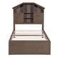 preview thumbnail 8 of 8, Twin Size Platform Bed with 2 Drawers & Storage Headboard, House-Shaped Bedframe for Kids' Bedroom, No Spring Needed Required