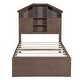 preview thumbnail 11 of 12, Walnut Twin Size Wood Platform Bed with House-shaped Storage Headboard and 2 Drawers for Bedroom