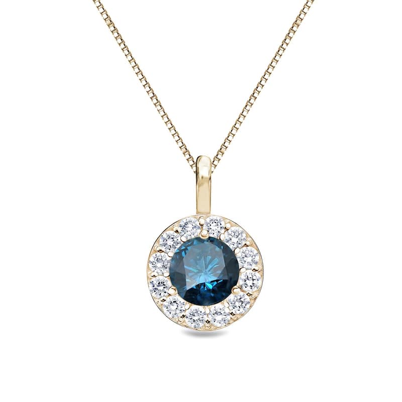 Auriya 1/2ctw Round Blue Diamond Halo Necklace 14k Gold (I1-I2) - Yellow