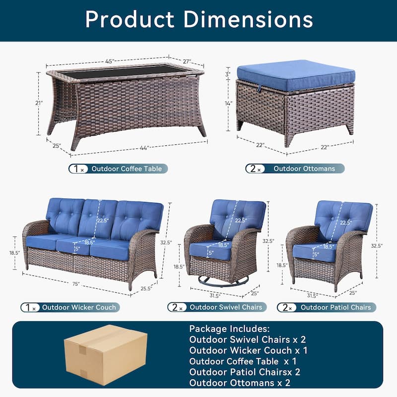 8 Pieces Pocassy Sofa Chairs Ottoman with Swivel Chairs