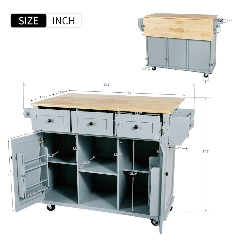 Mobile Kitchen Island Cart with Drop-Leaf Countertop & Storage Cabinet