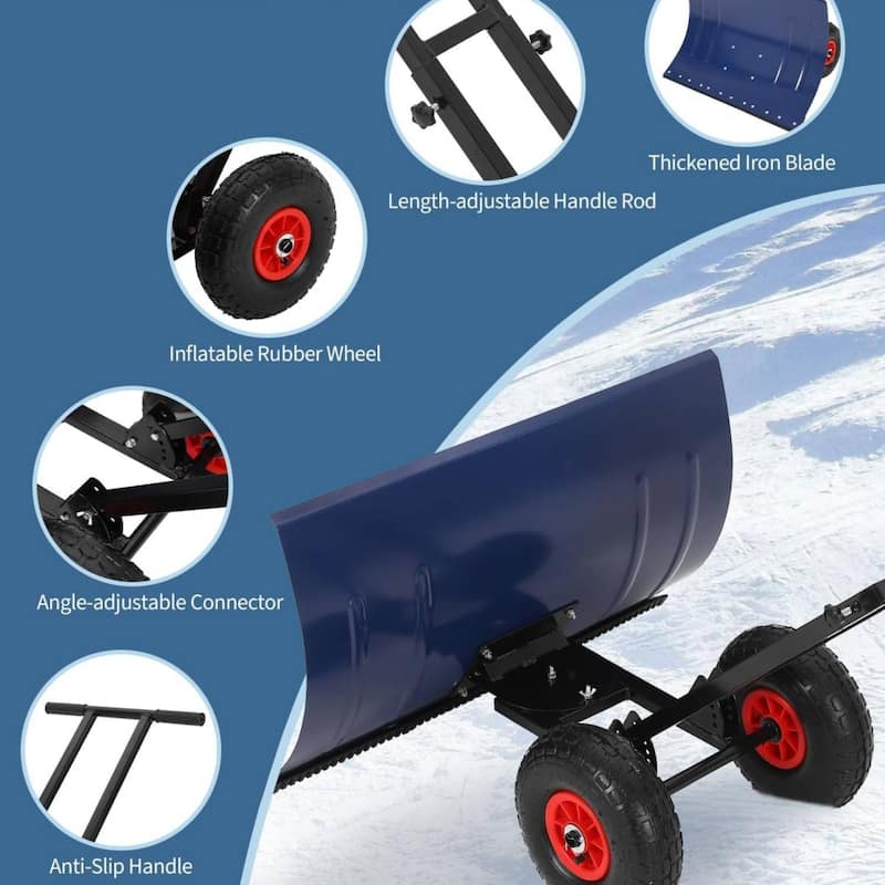Heavy Duty 30-Inch Wheeled Snow Shovel with Adjustable Ergonomic Handle