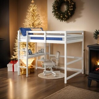 Comprehensive Design Full Loft Bed with built-in desk, Space-saving, Safety and Quality Guaranteed, Stylistic Elements, White