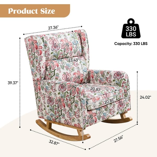 dimension image slide 4 of 11, HOMYKA 27.56" Wide Rocking Chair for Nursery with Solid Wood Leg