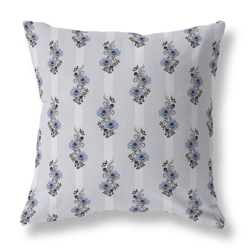 Blue And Black Floral Luminosity Indoor/Outdoor Throw Pillow Zipper