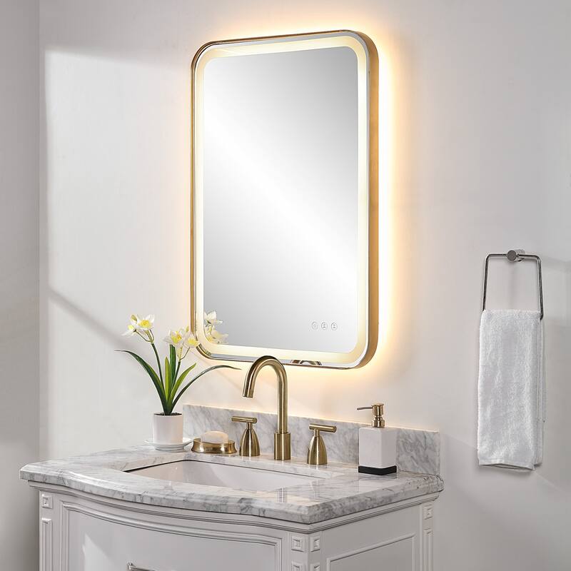LED Lighted Stainless Steel Vanity Mirror - 32.25" - Brass Finish