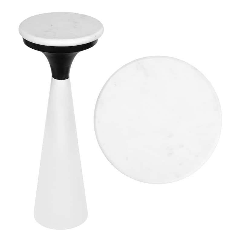 JONATHAN Y Vince 22.25" Drink Table with Marble Top - White/Black - Metal