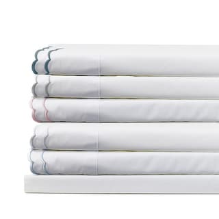 Percale Cotton Double Scalloped Embroidered Crisp Sheet Set