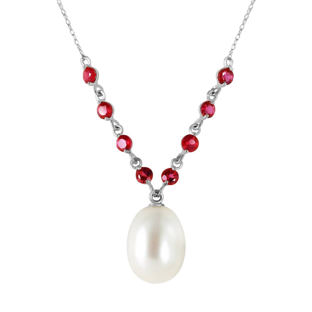5 Carat 14K Solid Gold Elegant Necklace Natural Rubys with Pearl