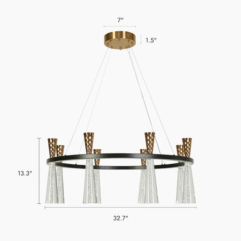 Mid-Century Modern 8-Light LED Wheel Chandelier for Dining Room - Dia. 32.7" x H 13.3"