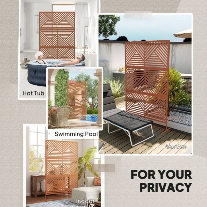 Rhombus Style Brown Outdoor Decorative Privacy Screen with Steel Frame for Garden or Patio - 48" W x 17.7" D x 78" H