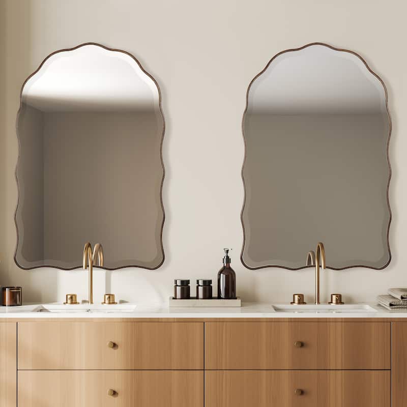 Porch & Den Antiqued Bronze Scalloped Edges Arched Wall Mirror