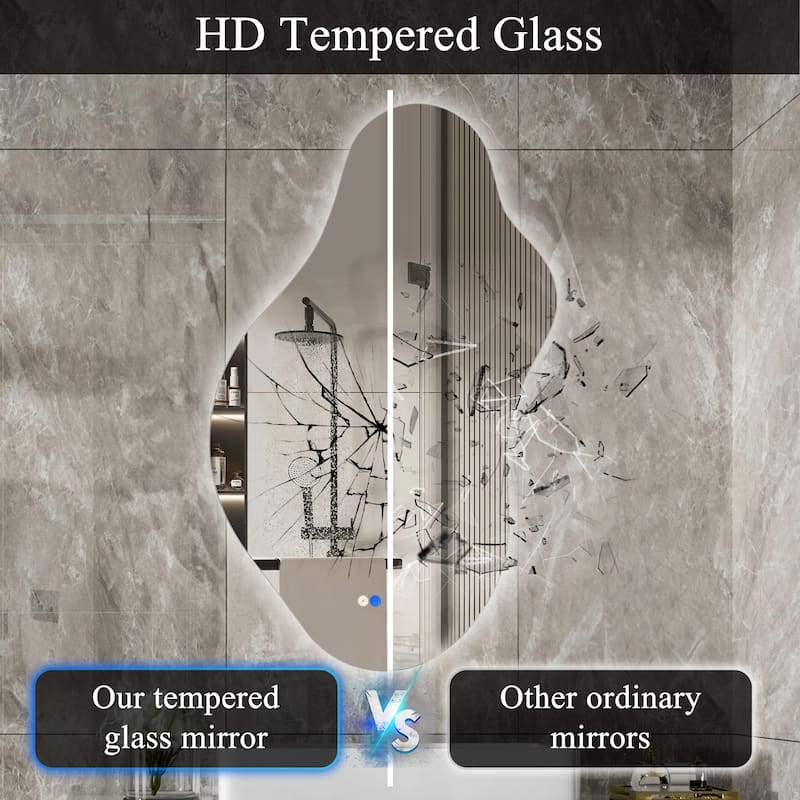 Asymmetrical Frameless LED Light Anti-fog 3-Colors Dimmable Irregular Wall Mirror