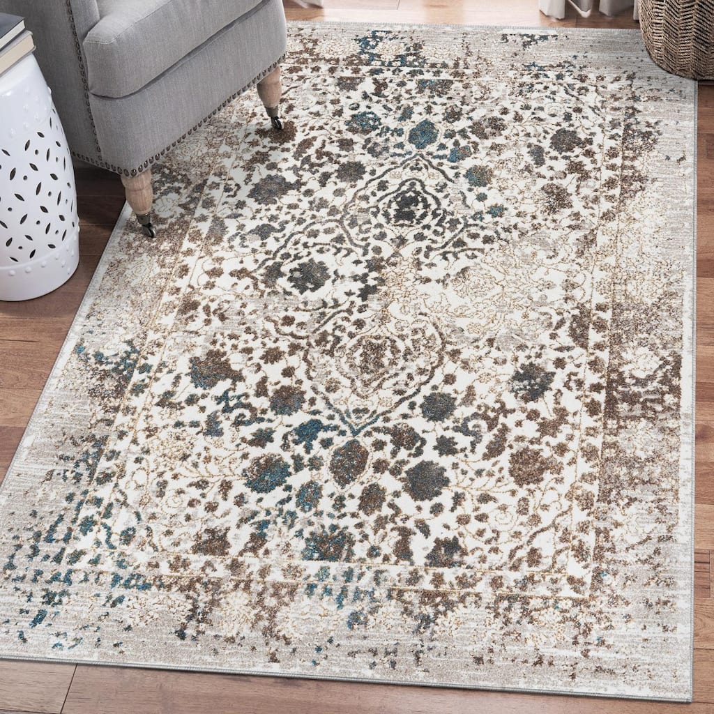 Luxe Weavers Distressed Floral Oriental Area Rug - 5' x 7'