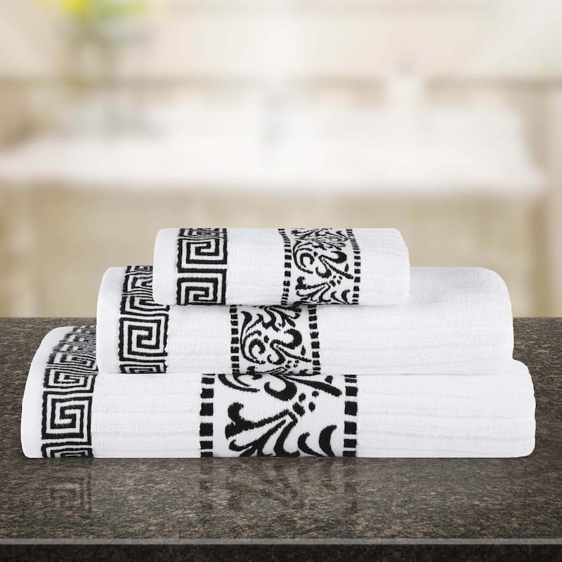 Superior Athens Cotton Floral Border Greek Key 3-Piece Towel Set