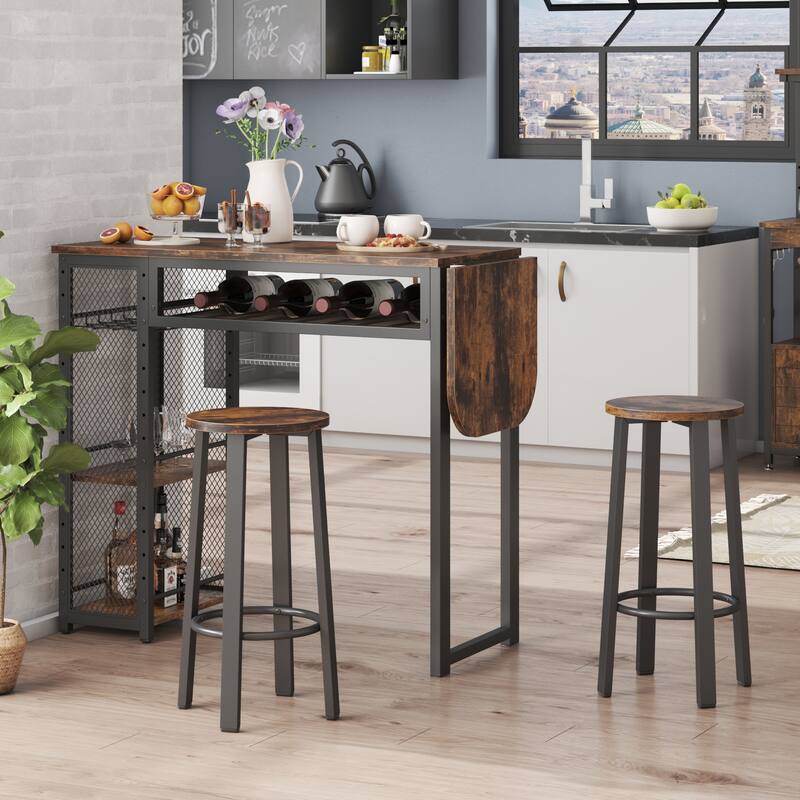 3 Pieces Bar Pub Table Set with Two Stools