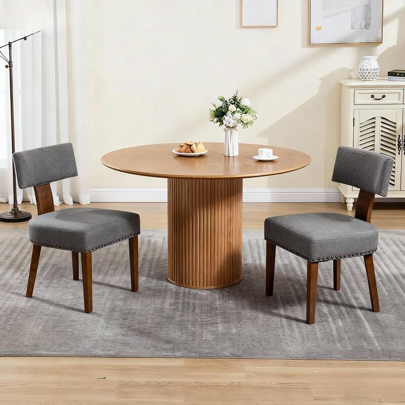 Rossetta Medieval Modern Elegant Design Linen Fabric Upholstered Comfortable Dining Room Chairs Set of 2 - Grey