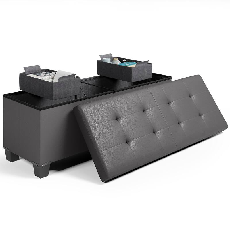 Empyrean Tuffted Folding Foot Rest Storage Ottoman Bench with Storage Bins