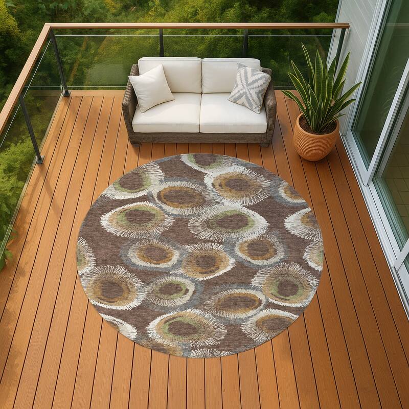 Machine Washable Indoor/ Outdoor Modern Spikey Chantille Rug - Brown - 8' x 8'