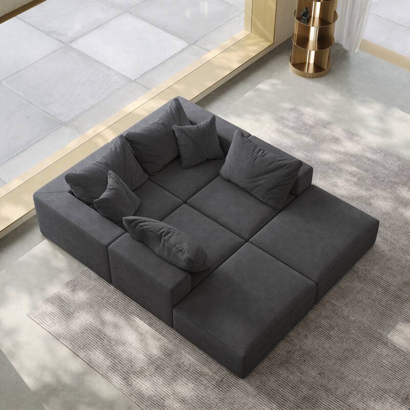 Oversized Chenille Upholstered Sectional Sofa Set Modular Couch Cloud Sleeper Sofa Bed with Ottomans and Pillows for Living Room