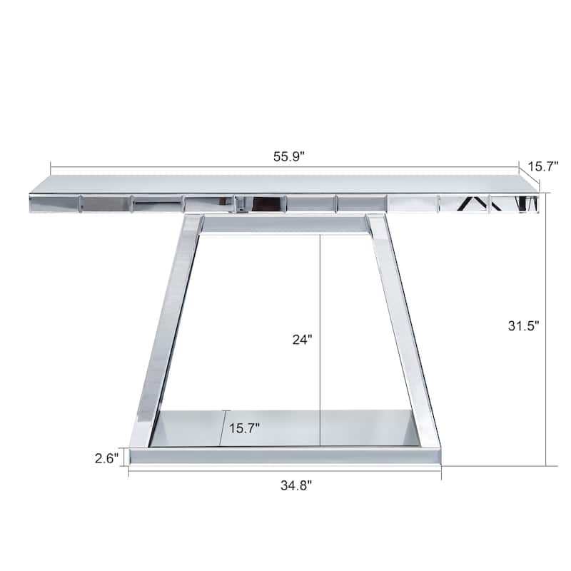 Silver Console Table with Trapezoid Base, Full-Body Mirror Entryway Table