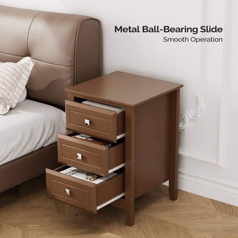 Three Drawer White Nightstand