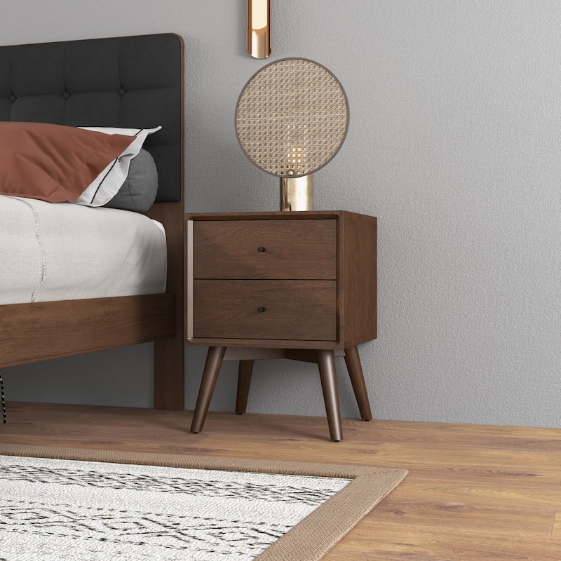 GDFStudio - Caroline Modern 2-Drawer Solid Wood Nightstand with Walnut Finish for Bedroom or Living Room - Dark Brown