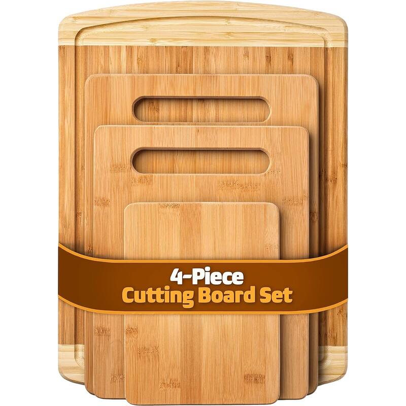 Bamboo Cutting Board Set - Wooden cutting board, Assorted Sizes of Bamboo Wood Cutting Boards & Chopping Board for Kitchen - 4-Piece