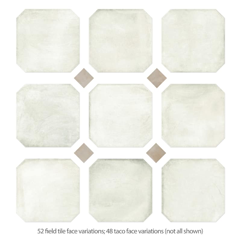 Merola Tile Laverton Octagon Nieve with Taco Arena 7-7/8" x 7-7/8" Porcelain Floor and Wall Tile
