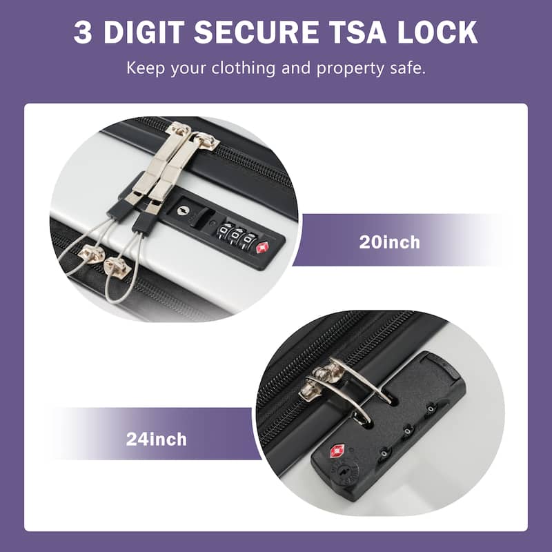 3-Piece Modern Front-Opening Luggage Expandable Luggage with USB Port and TSA Lock, for Boarding Travel, Grey+White