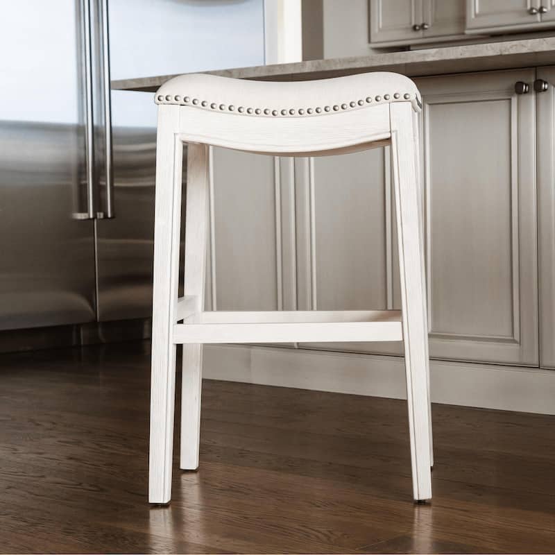 Maven Lane 31" Adrien Saddle Kitchen Bar Height Stool - N/A - White Oak