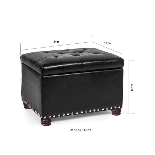 Leather Storage Ottoman, Rectangular Foot Rest Stool with Nailhead Trim Toy Chests & Storage