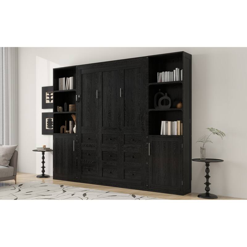 Roomfitters Queen Size Murphy Wall Bed with Shelves and Cabinets, Space Saving