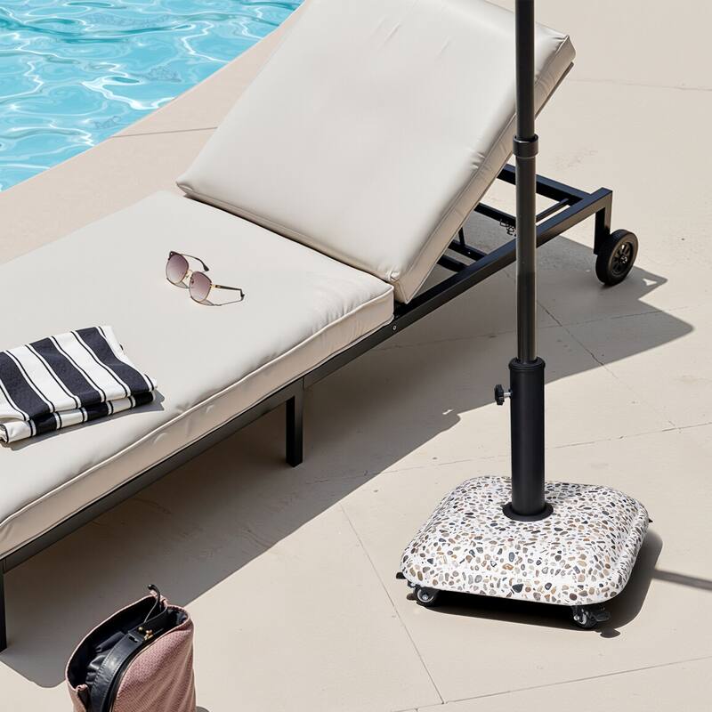 Pellebant Outdoor Patio Square Umbrella Base Concrete-Cobble Finish Swivel Wheels