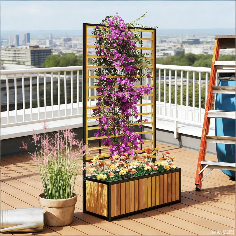 Outdoor Wood Planter Box Planter Pot with Trellis and Drainage Design