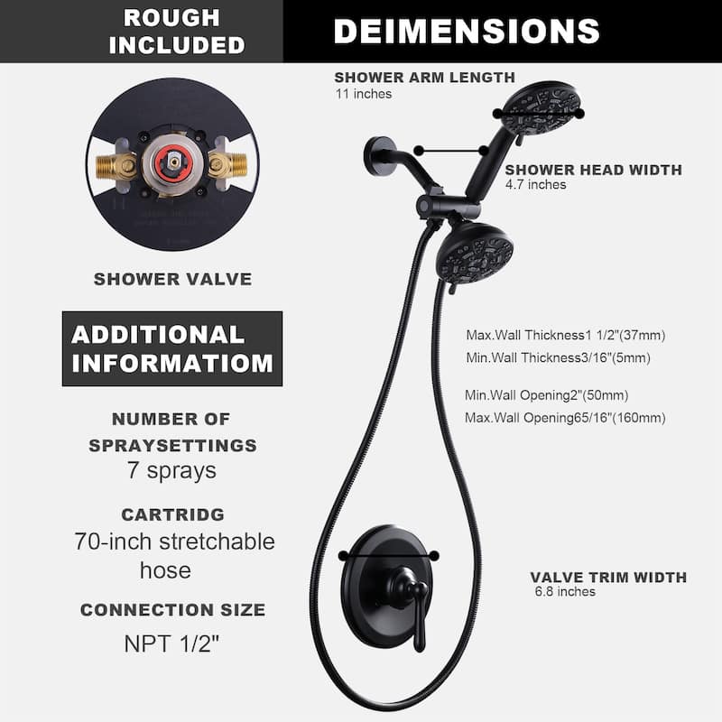 WOWOW 7-spray Wall Mount Dual Shower Head Faucet
