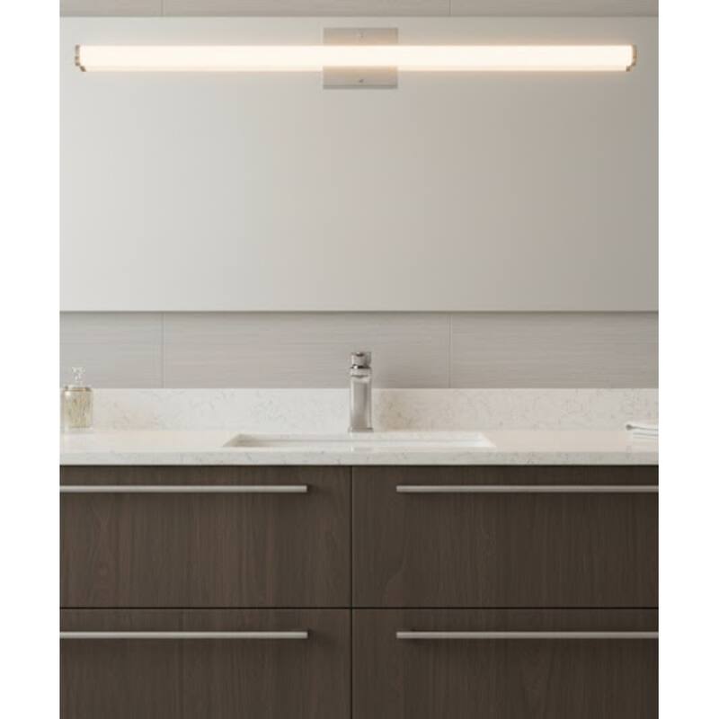 36"w 1-Light LED Round Linear Bath Vanity Light Brushed Nickel Finish