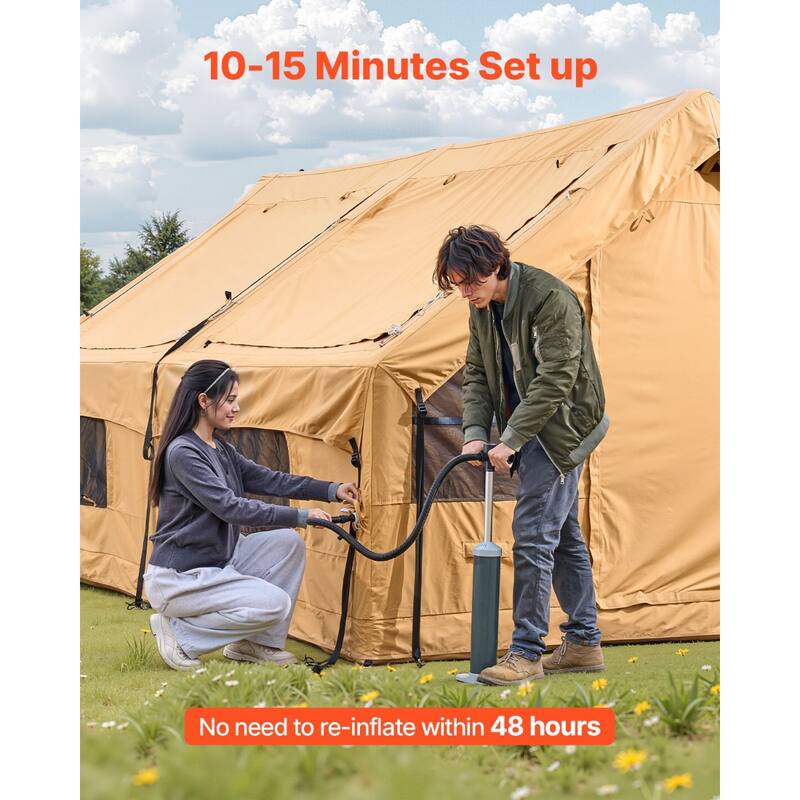13 x 9 Feet Waterproof Oxford Fabric Inflatable Camping Tent for 5-8 People with 2 Skylights and 4 Windows