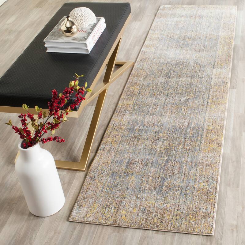 SAFAVIEH Valencia Neva Distressed Vintage Boho Oriental Polyester Rug - 2'3" x 12' Runner - Grey/Multi